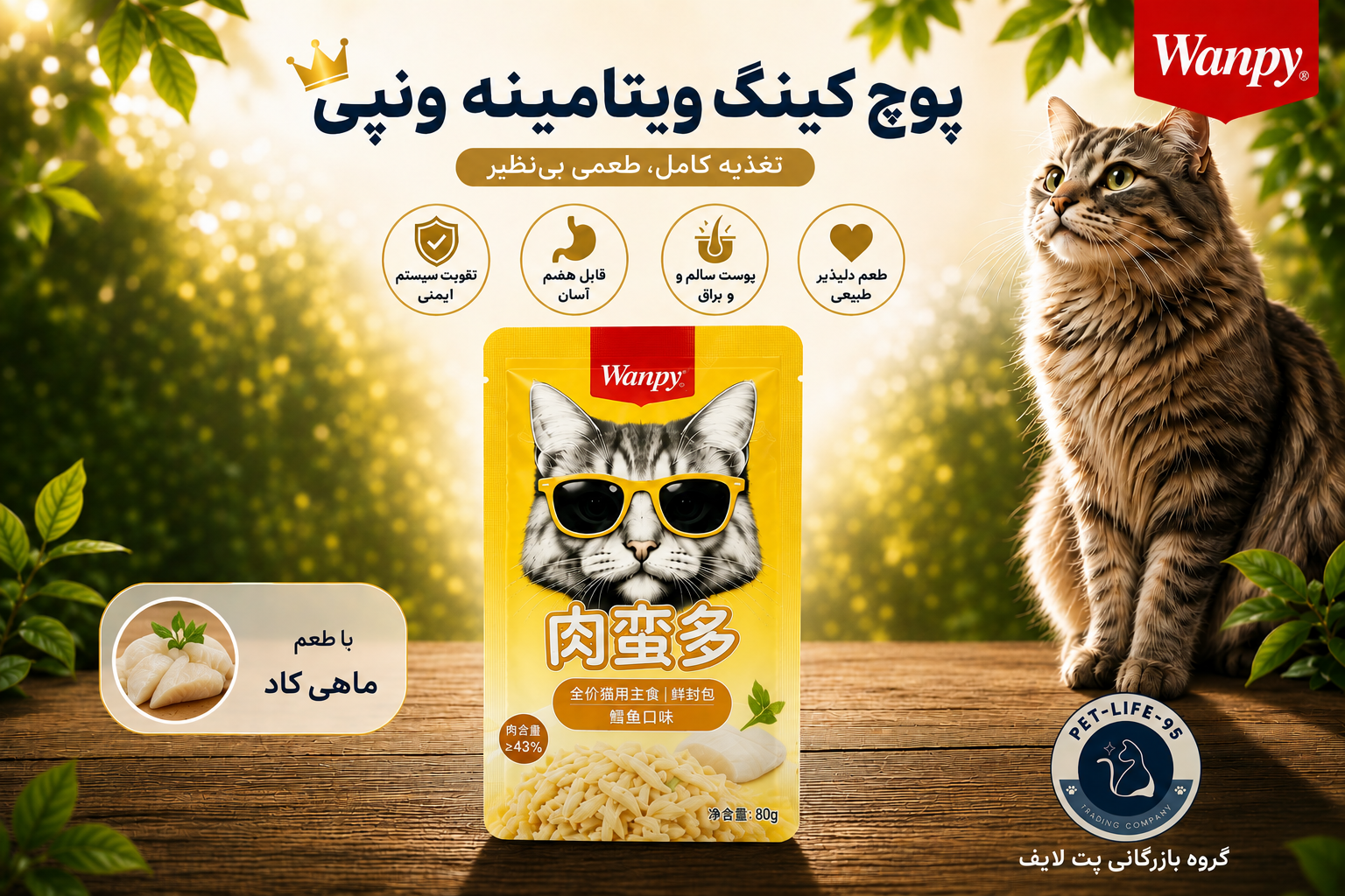 پوچ گربه ونپی با طعم ماهی کاد (کینگ ویتامینه)