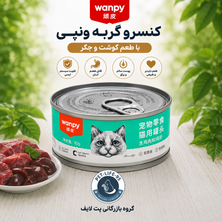 کنسرو غذای گربه ونپی با طعم گوشت و جگر